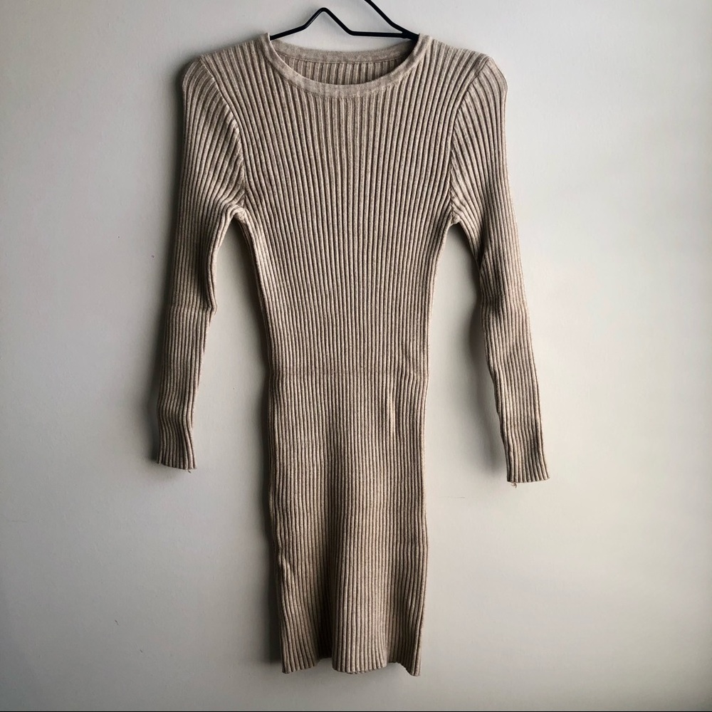Nude Rib-knit Mini Dress